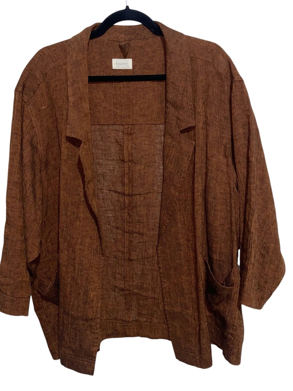 Poetry Blazer Jacket Womens Size 16 Linen Blend Pockets Lagenlook Oversized Boho